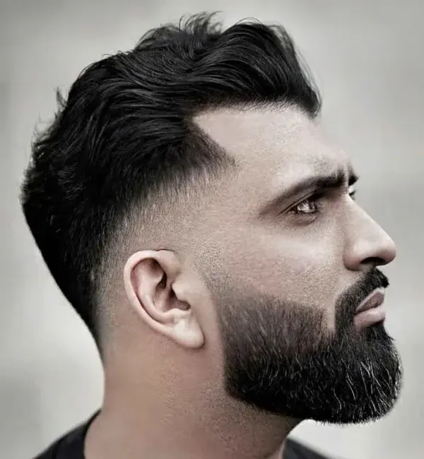 Brush Back with Mid Skin Fade and A Beard Brush Back with Mid Skin Fade and A Beard