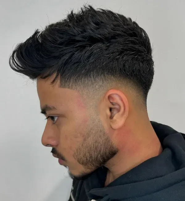 Combed Over Fringe with Taper Fade