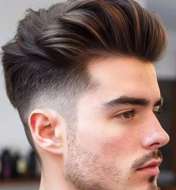Edgy High Comb Over Fade with Hard Part