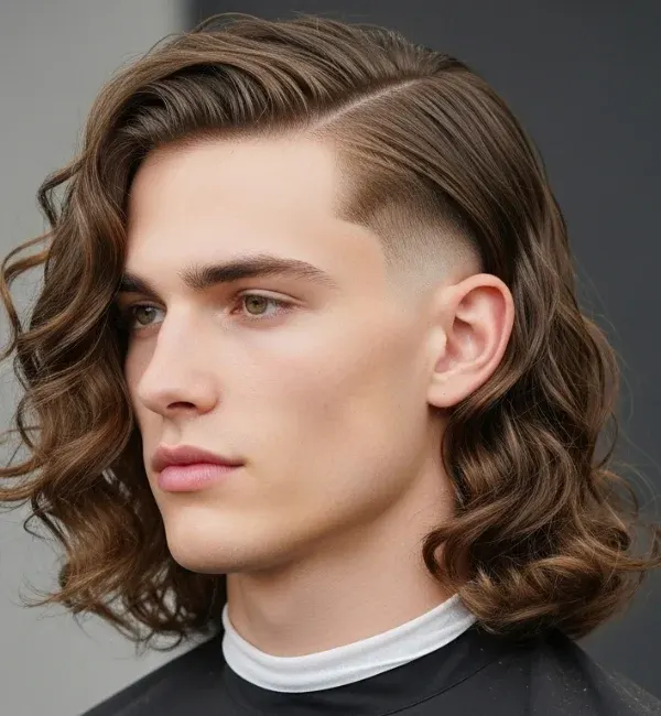 Loose, Flowing Parted Curls with Taper Fade Loose, Flowing Parted Curls with Taper Fade