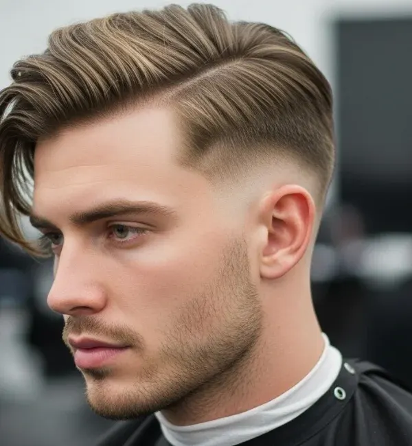 Side Swept Hair with Mid Taper Fade