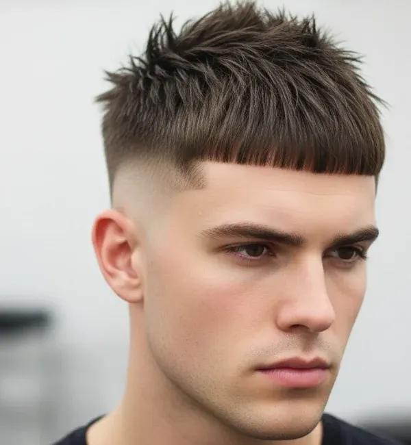 Textured Short Spiky Hair Fade with Blunt Fringe