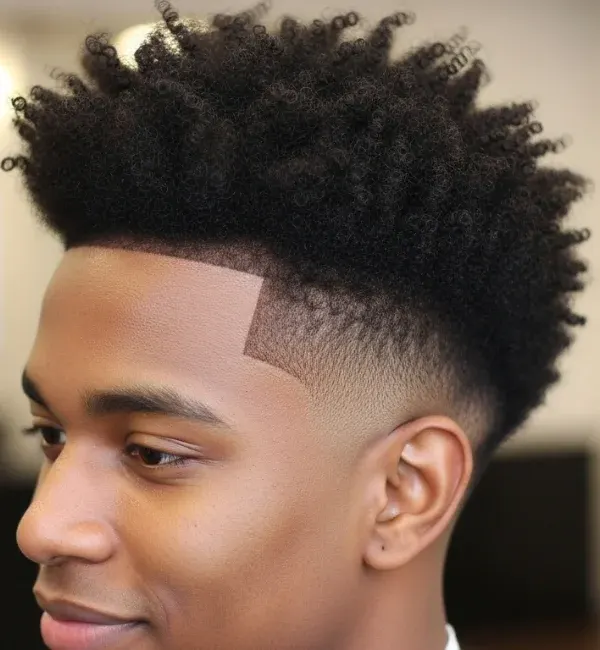 Thick, Black Curls with Mid Fade Thick, Black Curls with Mid Fade
